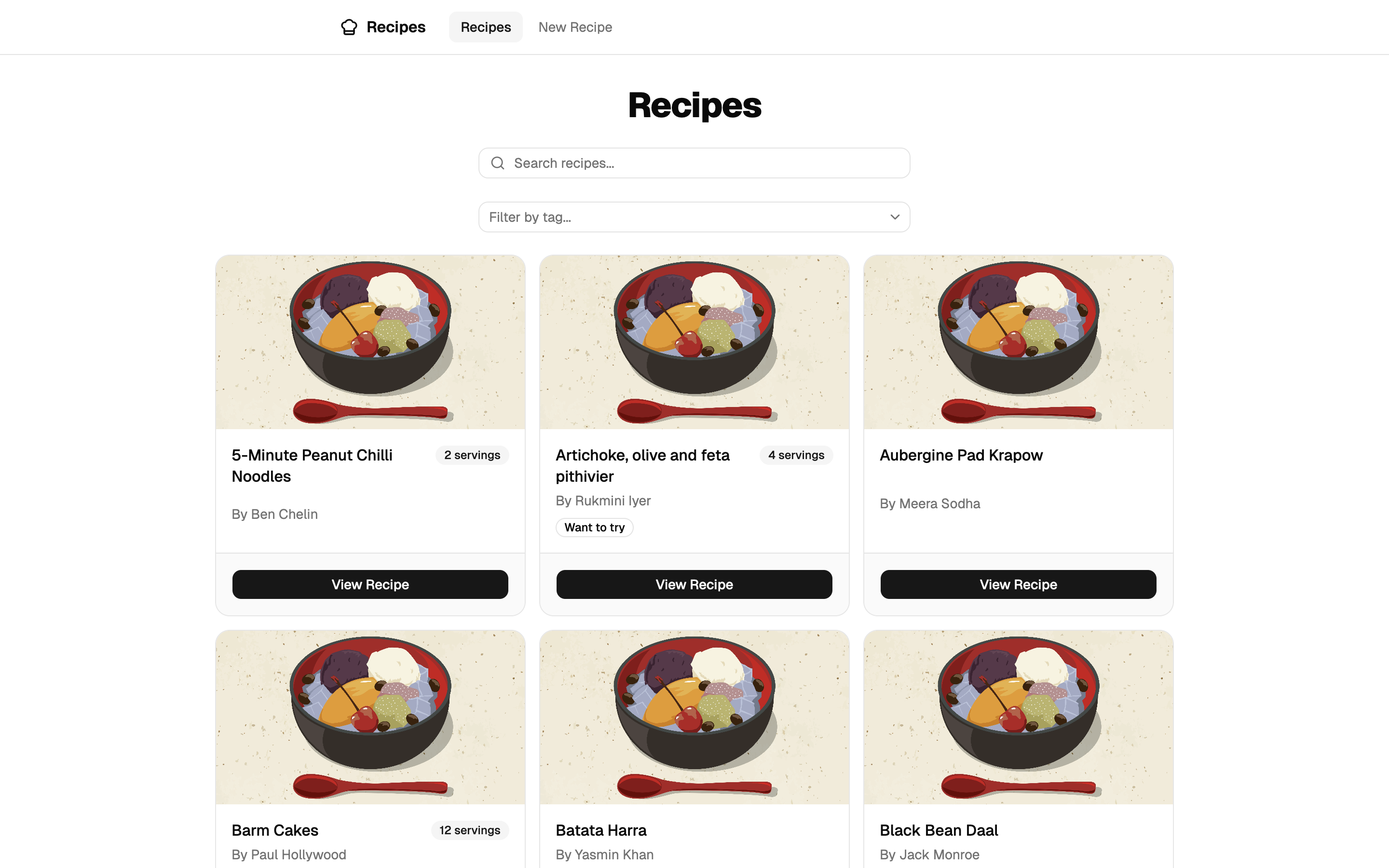 Grid of recipes